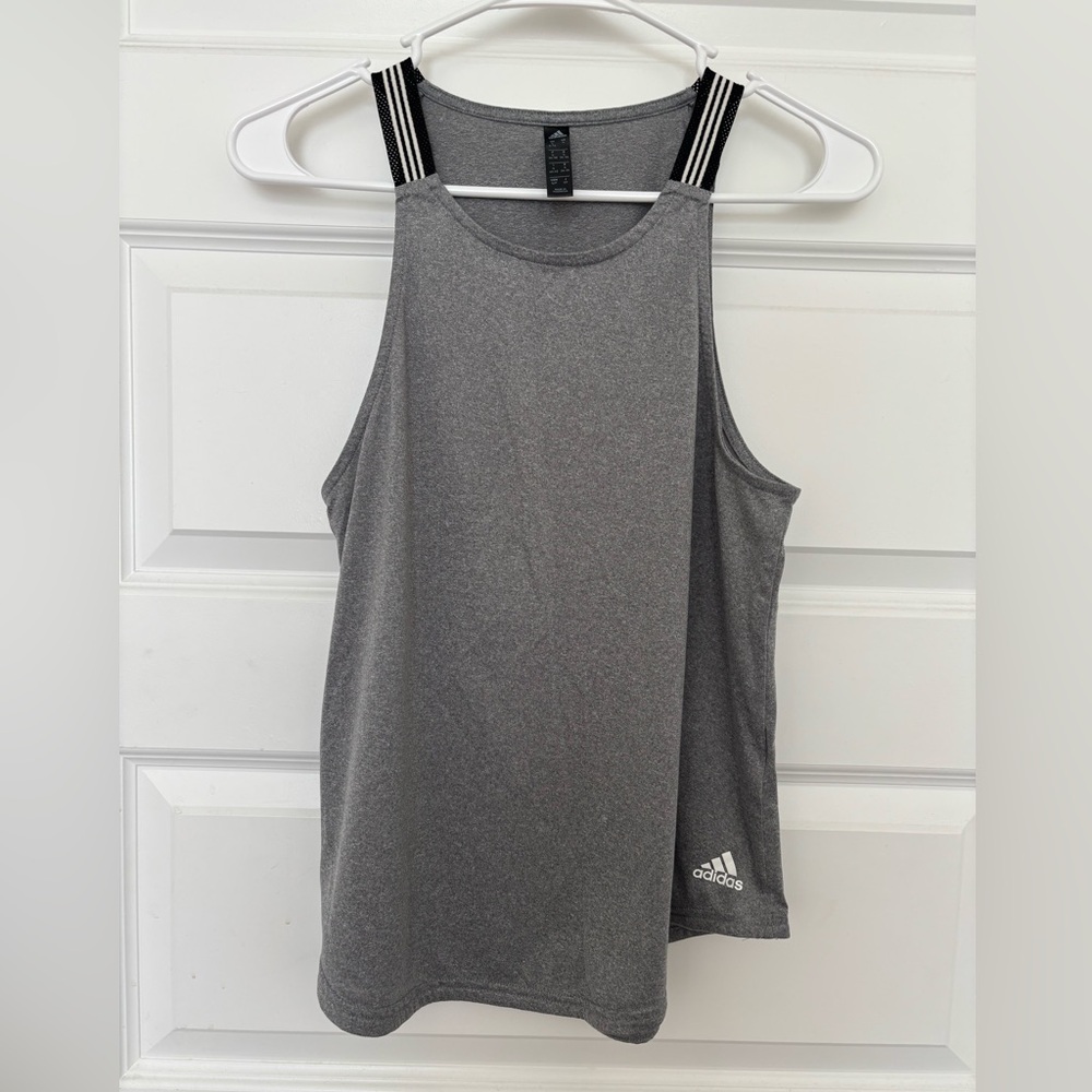 Adidas Heather Gray Workout Tank with Striped Straps